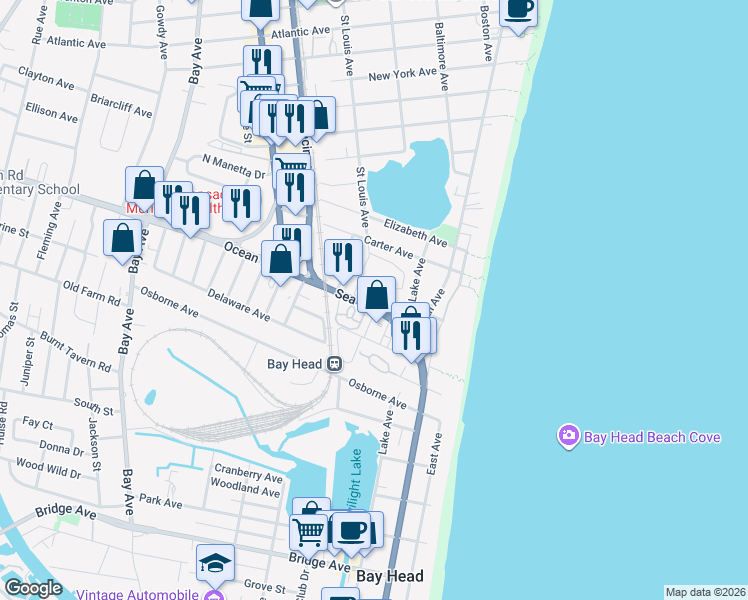 map of restaurants, bars, coffee shops, grocery stores, and more near 309 New Jersey 35 in Point Pleasant Beach