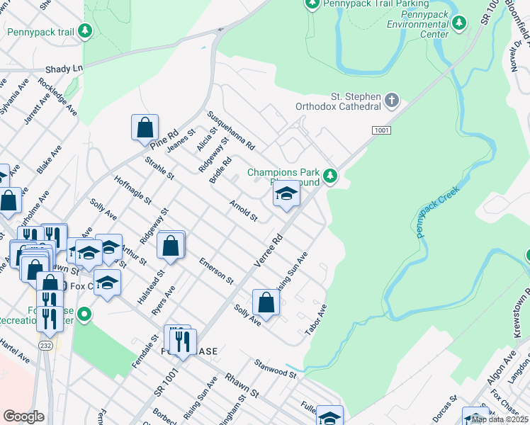 map of restaurants, bars, coffee shops, grocery stores, and more near 832 Kendrick Street in Philadelphia