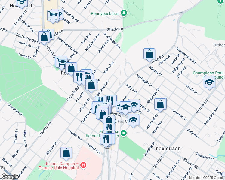 map of restaurants, bars, coffee shops, grocery stores, and more near 325 Stanwood Street in Philadelphia