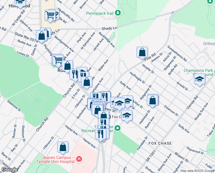 map of restaurants, bars, coffee shops, grocery stores, and more near 325 Stanwood Street in Philadelphia