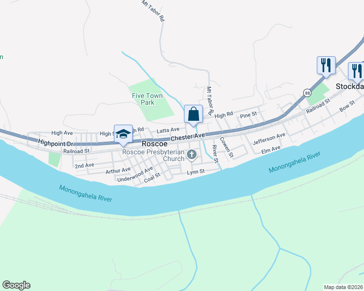 map of restaurants, bars, coffee shops, grocery stores, and more near 408 Furlong Avenue in Roscoe