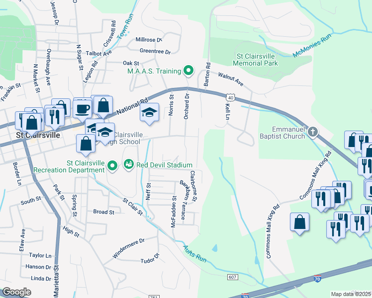 map of restaurants, bars, coffee shops, grocery stores, and more near 119 John Avenue in Saint Clairsville