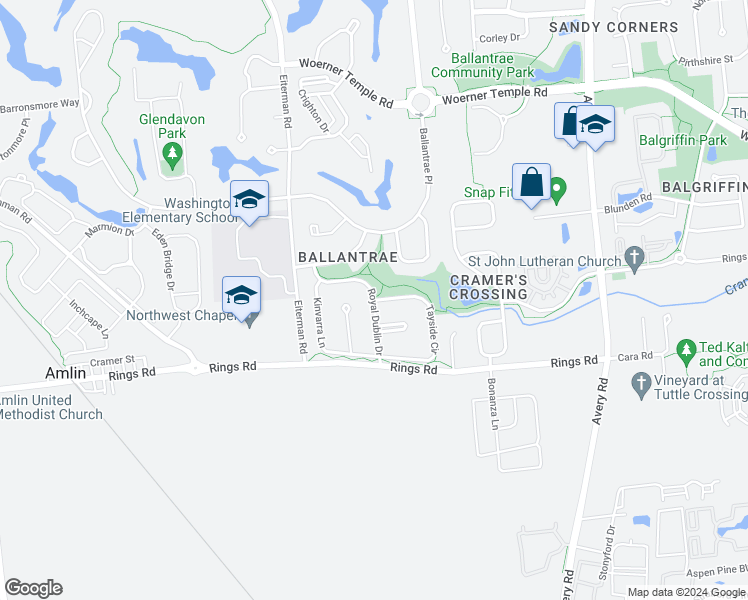 map of restaurants, bars, coffee shops, grocery stores, and more near 7517 Tayside Circle in Dublin