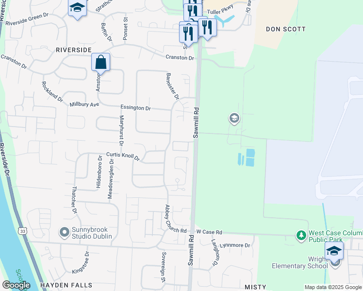 map of restaurants, bars, coffee shops, grocery stores, and more near 2765 Sawmill Park Drive in Dublin