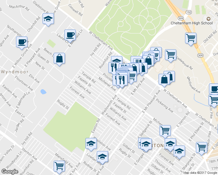 map of restaurants, bars, coffee shops, grocery stores, and more near 8442 Michener Avenue in Philadelphia