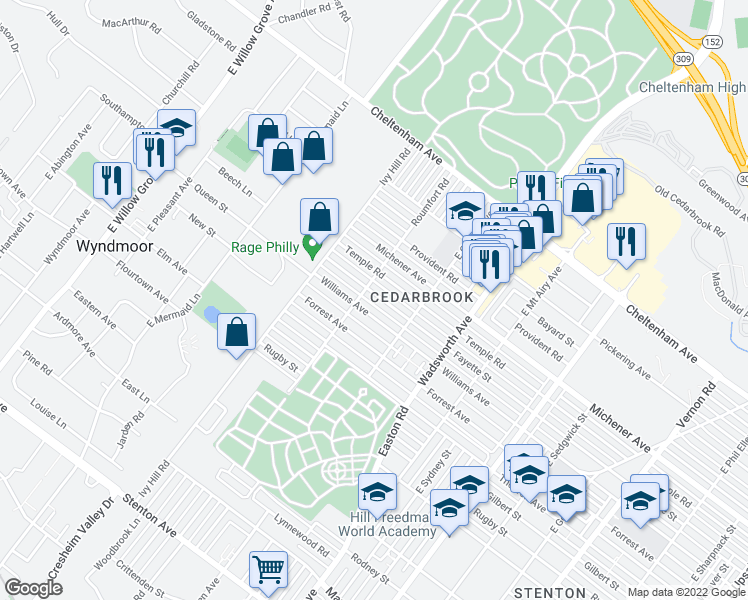 map of restaurants, bars, coffee shops, grocery stores, and more near 8552 Fayette Street in Philadelphia