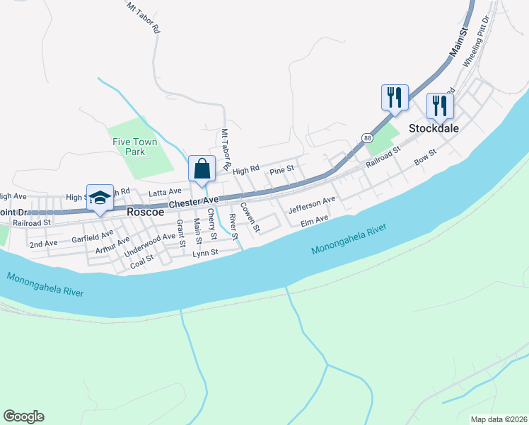 map of restaurants, bars, coffee shops, grocery stores, and more near 104 Furlong Avenue in Roscoe