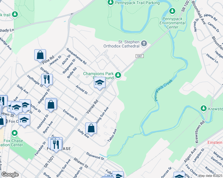 map of restaurants, bars, coffee shops, grocery stores, and more near 8532 Verree Road in Philadelphia
