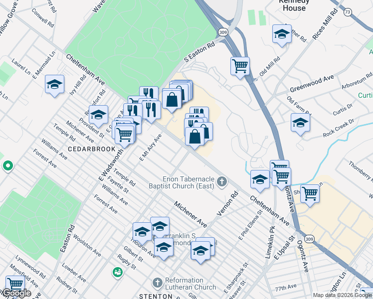 map of restaurants, bars, coffee shops, grocery stores, and more near in Montgomery County