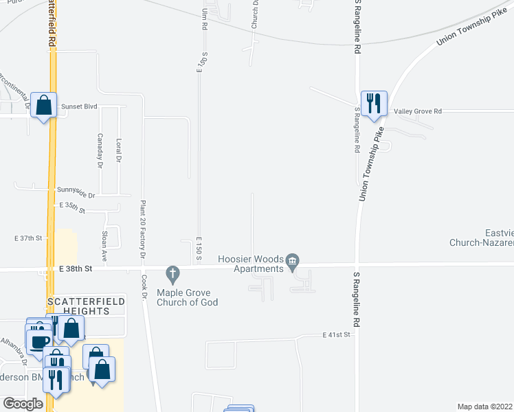 map of restaurants, bars, coffee shops, grocery stores, and more near 3420 Church Drive in Anderson