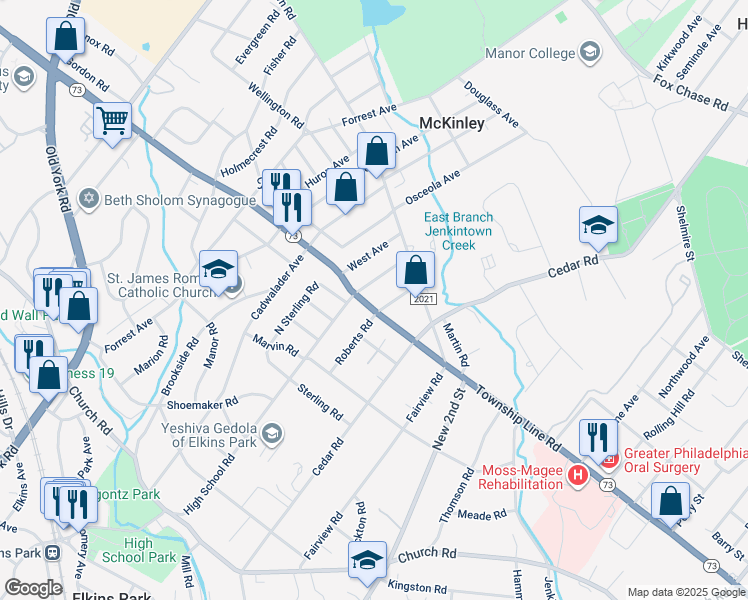 map of restaurants, bars, coffee shops, grocery stores, and more near 811 Township Line Road in Montgomery