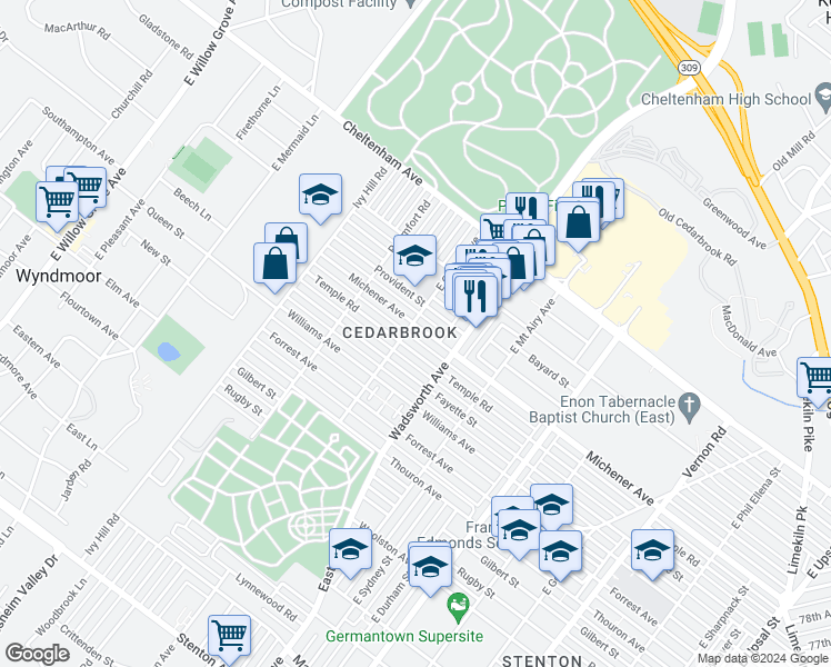 map of restaurants, bars, coffee shops, grocery stores, and more near 8448 Michener Avenue in Philadelphia