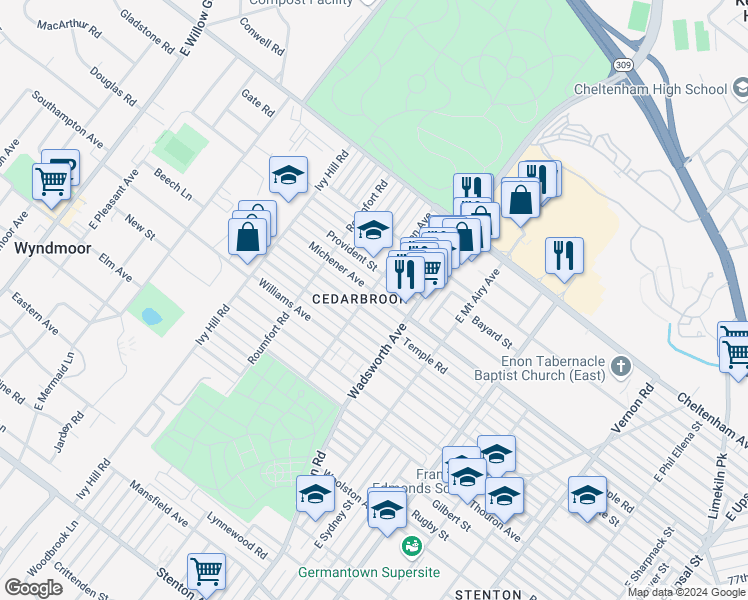 map of restaurants, bars, coffee shops, grocery stores, and more near 8448 Michener Avenue in Philadelphia