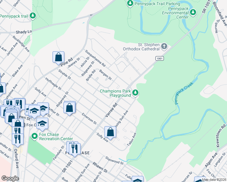 map of restaurants, bars, coffee shops, grocery stores, and more near 8510 Bergen Place in Philadelphia