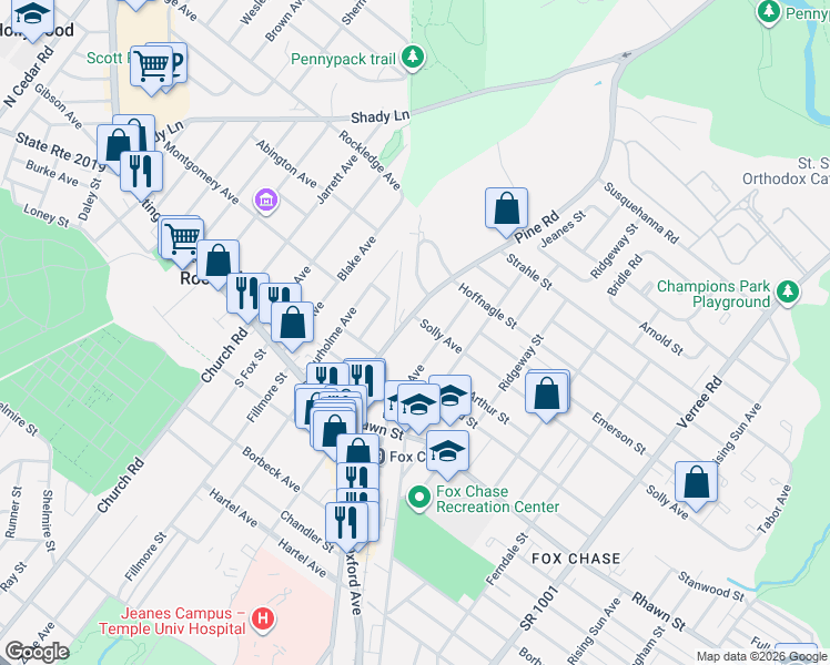 map of restaurants, bars, coffee shops, grocery stores, and more near 8112 Pine Road in Philadelphia