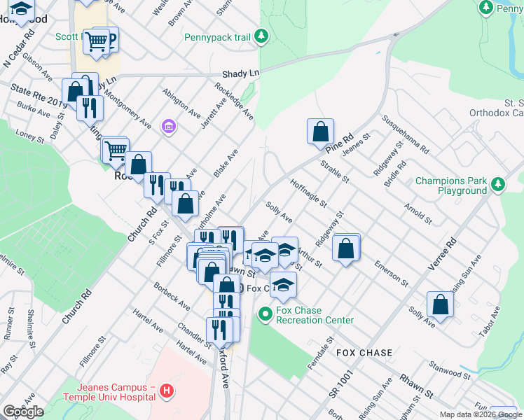 map of restaurants, bars, coffee shops, grocery stores, and more near 8112 Pine Road in Philadelphia
