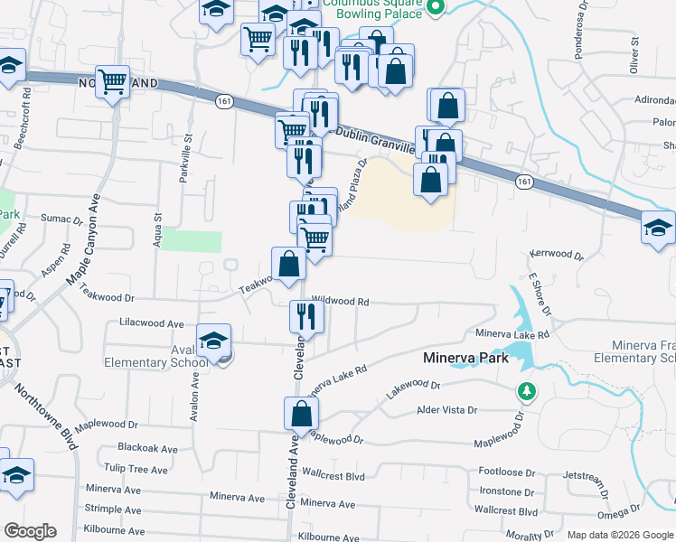 map of restaurants, bars, coffee shops, grocery stores, and more near 2545 Jordan Rd in Columbus