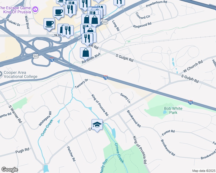 map of restaurants, bars, coffee shops, grocery stores, and more near 250 Lookout Place in Wayne