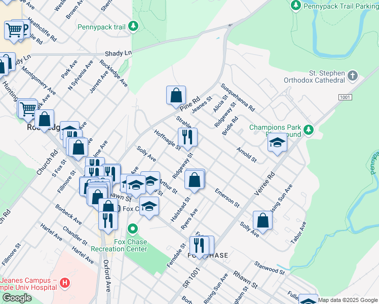 map of restaurants, bars, coffee shops, grocery stores, and more near 537 Hoffnagle Street in Philadelphia