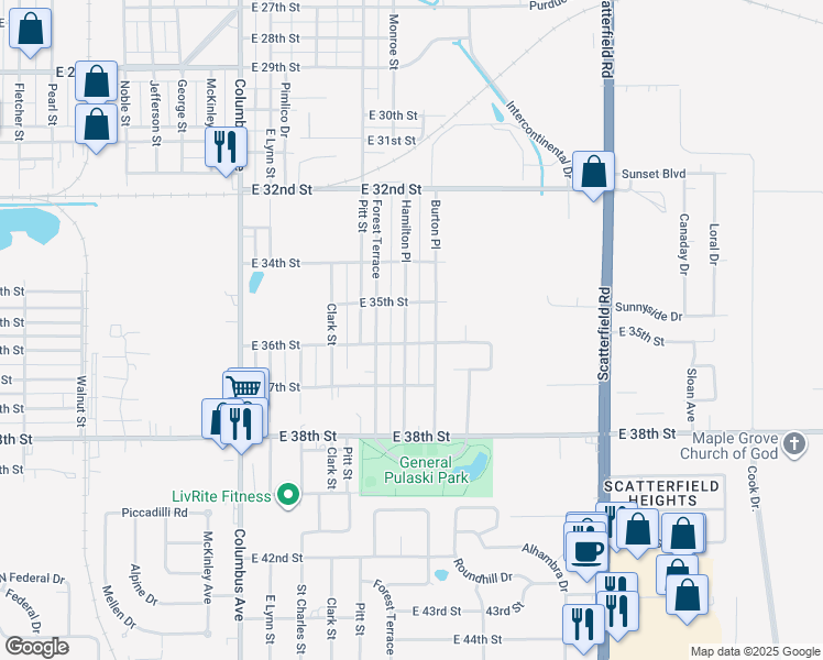 map of restaurants, bars, coffee shops, grocery stores, and more near 3536 Hamilton Place in Anderson