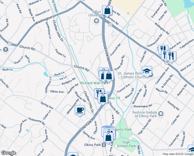 map of restaurants, bars, coffee shops, grocery stores, and more near 538 West Church Road in Montgomery County