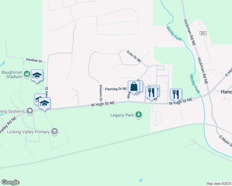 map of restaurants, bars, coffee shops, grocery stores, and more near 322 Fleming Drive Northeast in Newark