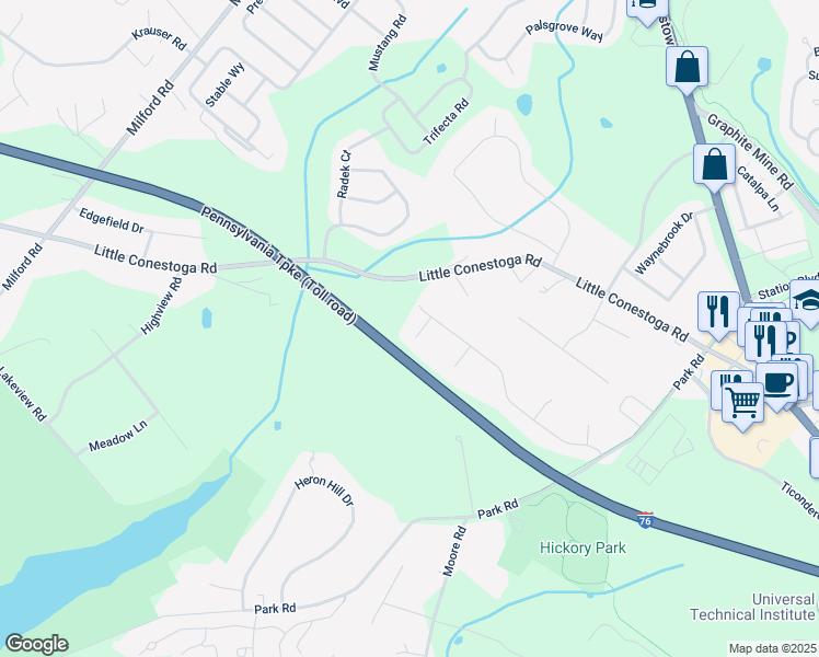 map of restaurants, bars, coffee shops, grocery stores, and more near 5 Newlin Place in Downingtown