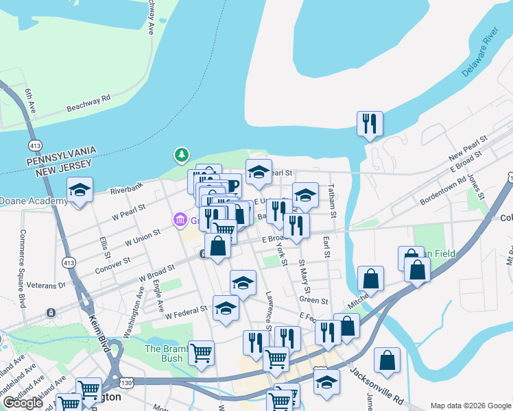 map of restaurants, bars, coffee shops, grocery stores, and more near 126 East Union Street in Burlington