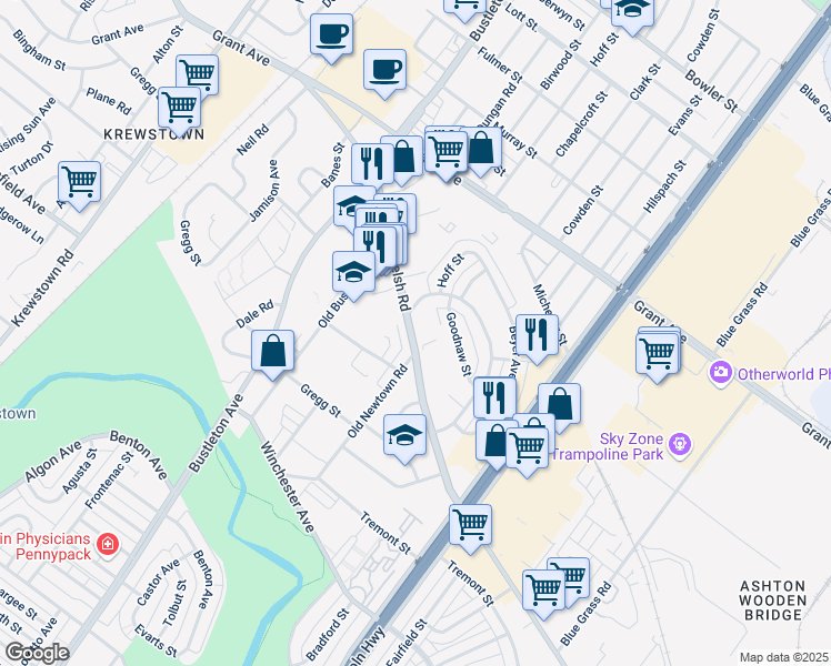 map of restaurants, bars, coffee shops, grocery stores, and more near 2015 Welsh Road in Philadelphia