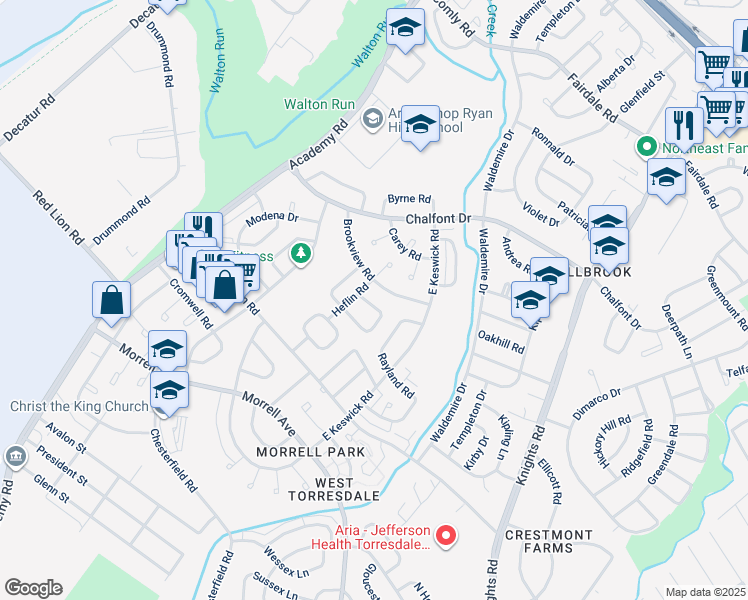 map of restaurants, bars, coffee shops, grocery stores, and more near 3527 Oakhill Road in Philadelphia
