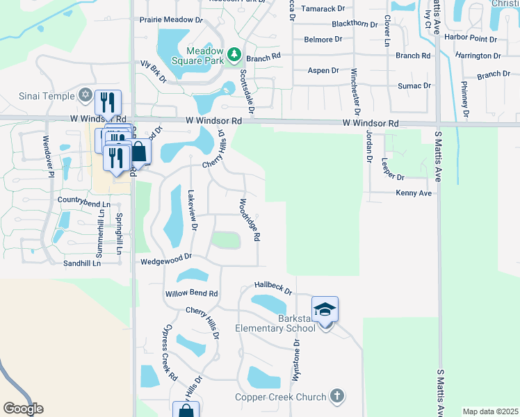 map of restaurants, bars, coffee shops, grocery stores, and more near 2501 Coppertree Road in Champaign