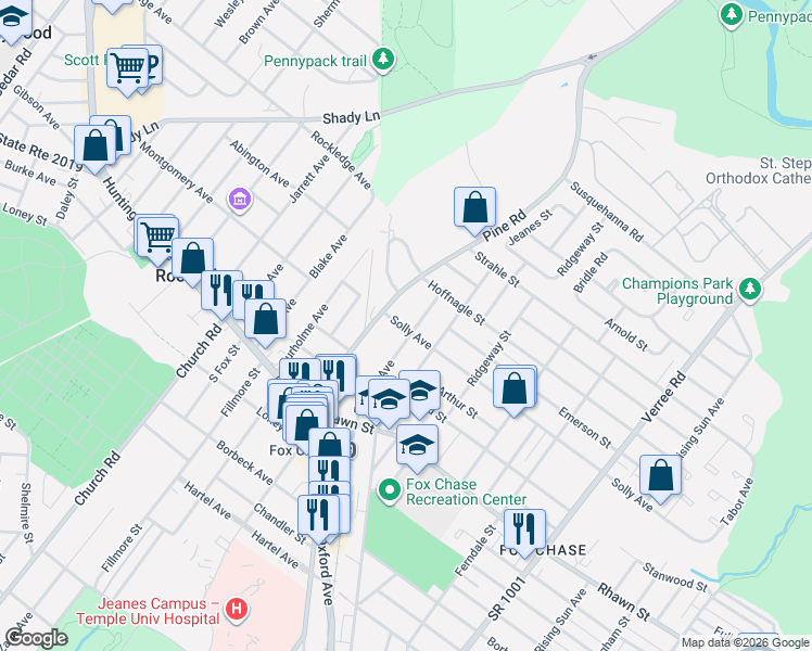 map of restaurants, bars, coffee shops, grocery stores, and more near 0 Pennsylvania 3 in Philadelphia