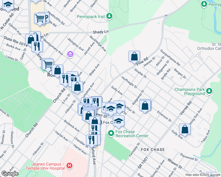 map of restaurants, bars, coffee shops, grocery stores, and more near 8112 Pine Road in Philadelphia