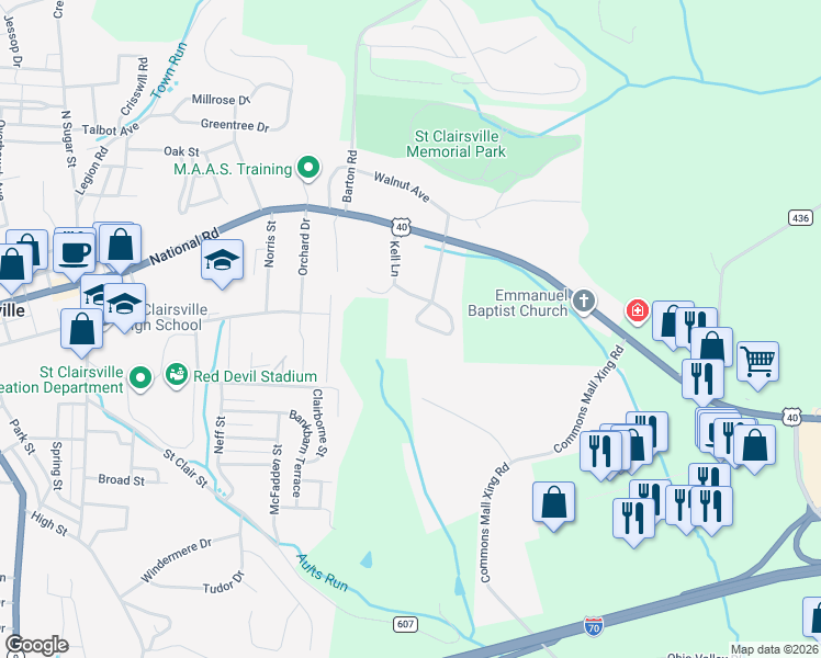 map of restaurants, bars, coffee shops, grocery stores, and more near 205 Spring Park Avenue in Saint Clairsville
