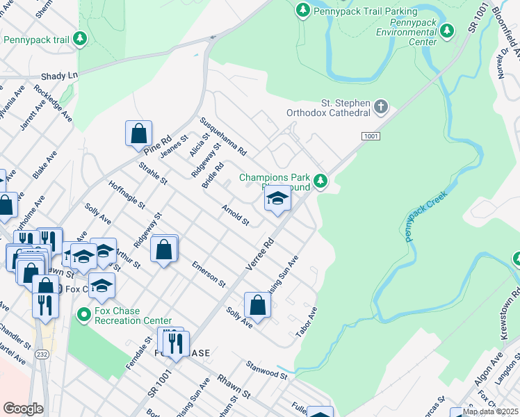 map of restaurants, bars, coffee shops, grocery stores, and more near 837 Kendrick Street in Philadelphia