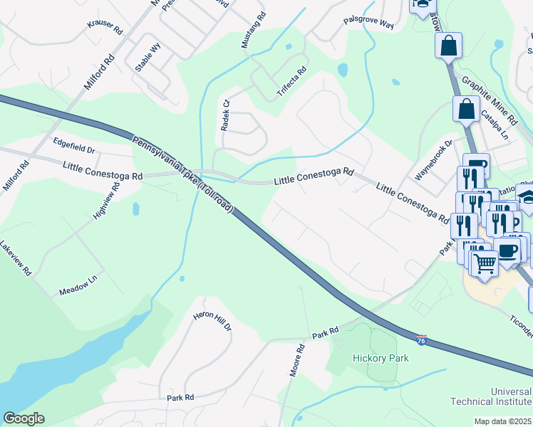 map of restaurants, bars, coffee shops, grocery stores, and more near 5 Newlin Place in Downingtown
