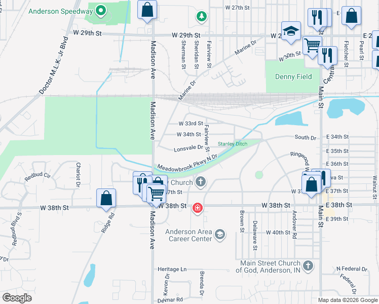 map of restaurants, bars, coffee shops, grocery stores, and more near 709 Lonsvale Drive in Anderson