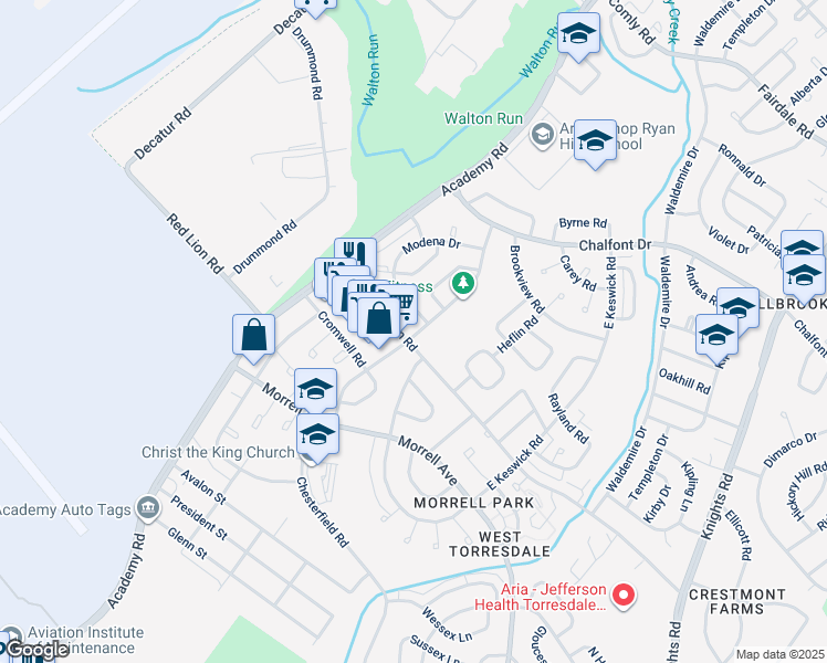 map of restaurants, bars, coffee shops, grocery stores, and more near 3283 Red Lion Road in Philadelphia