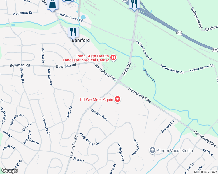 map of restaurants, bars, coffee shops, grocery stores, and more near 1172 Centerville Road in Lancaster