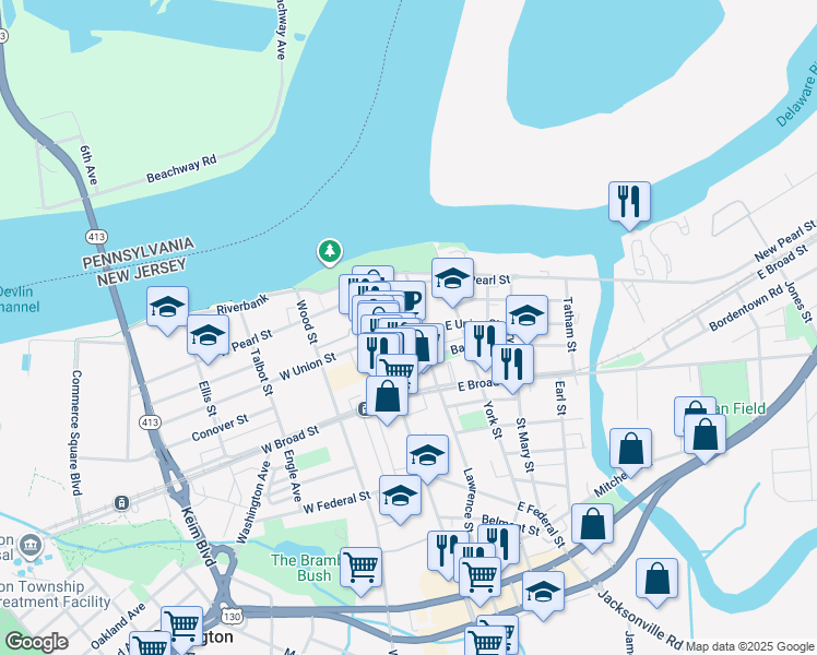 map of restaurants, bars, coffee shops, grocery stores, and more near 232 Stacy Street in Burlington