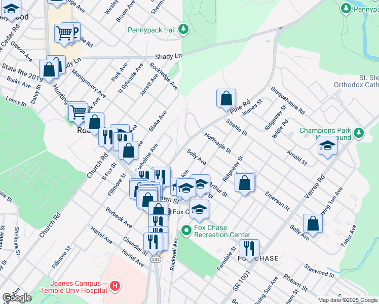 map of restaurants, bars, coffee shops, grocery stores, and more near 8210 Elberon Avenue in Philadelphia