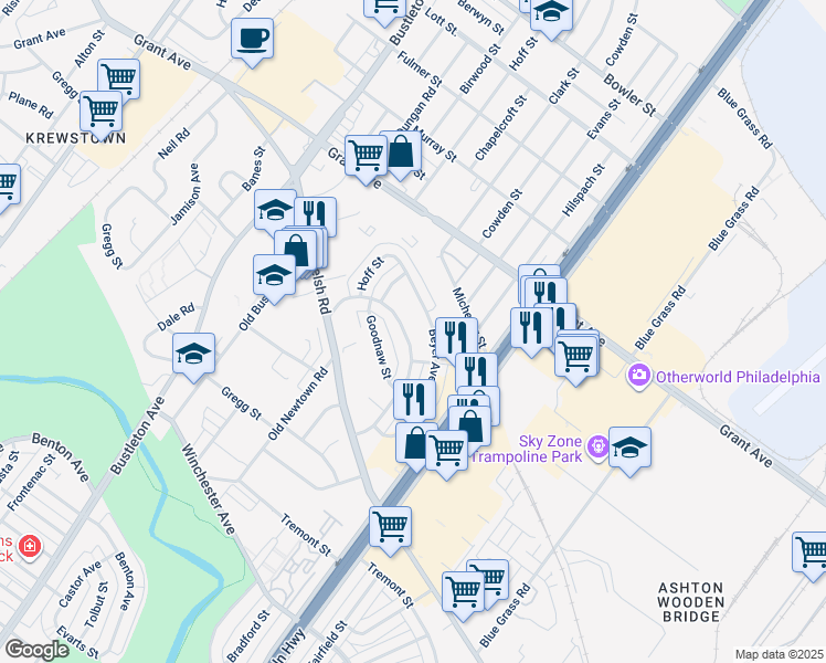 map of restaurants, bars, coffee shops, grocery stores, and more near 1937 Nester Street in Philadelphia
