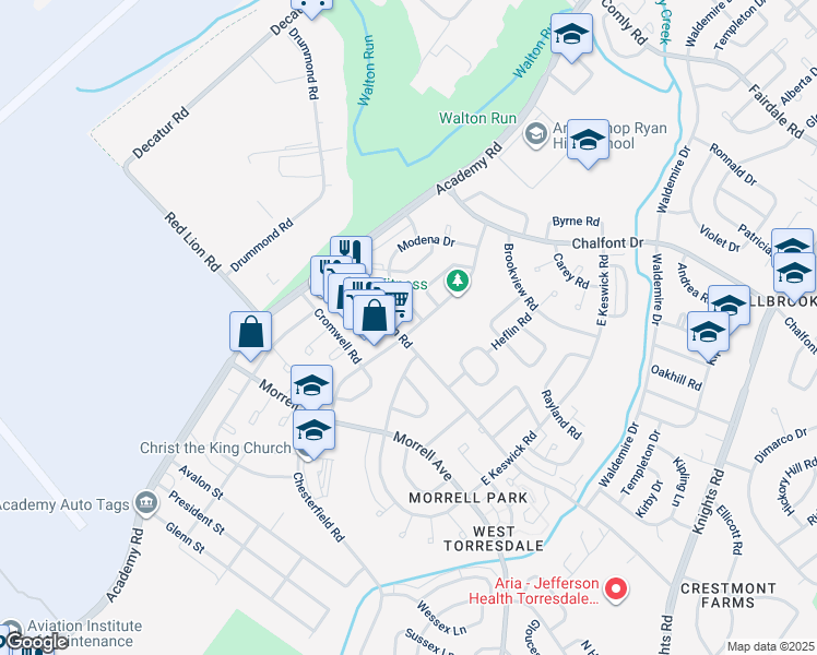 map of restaurants, bars, coffee shops, grocery stores, and more near 3283 Red Lion Road in Philadelphia