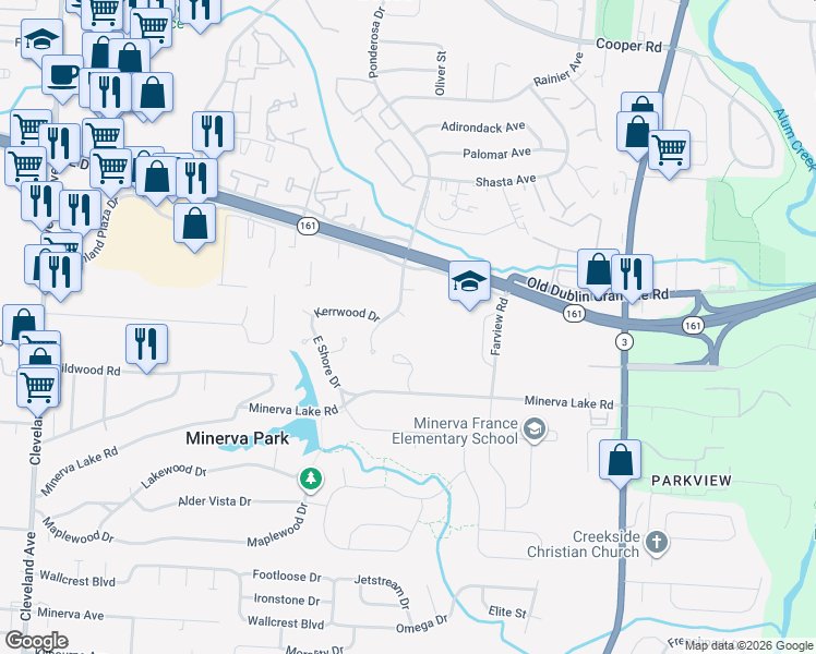 map of restaurants, bars, coffee shops, grocery stores, and more near 3016 Carleton Court in Columbus