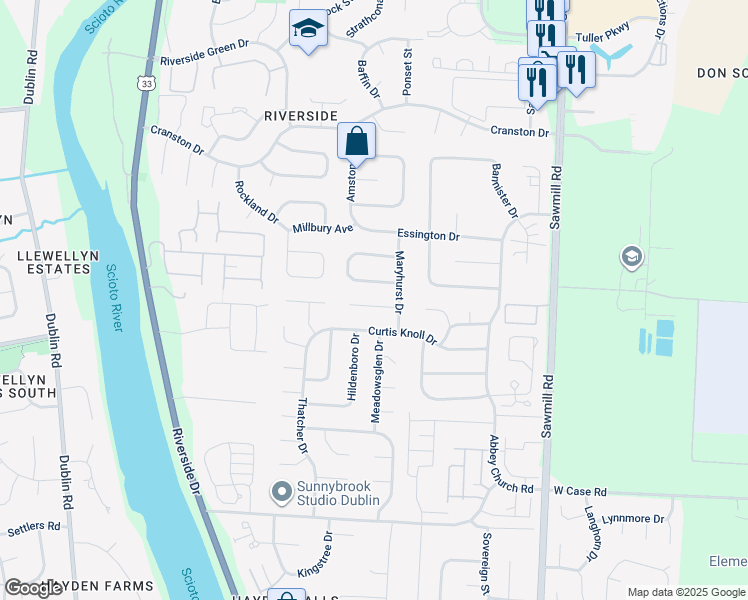 map of restaurants, bars, coffee shops, grocery stores, and more near 3106 Strathaven Court in Dublin