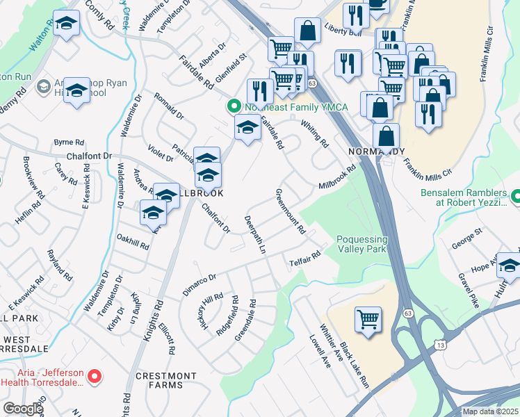 map of restaurants, bars, coffee shops, grocery stores, and more near 4323 Deerpath Lane in Philadelphia