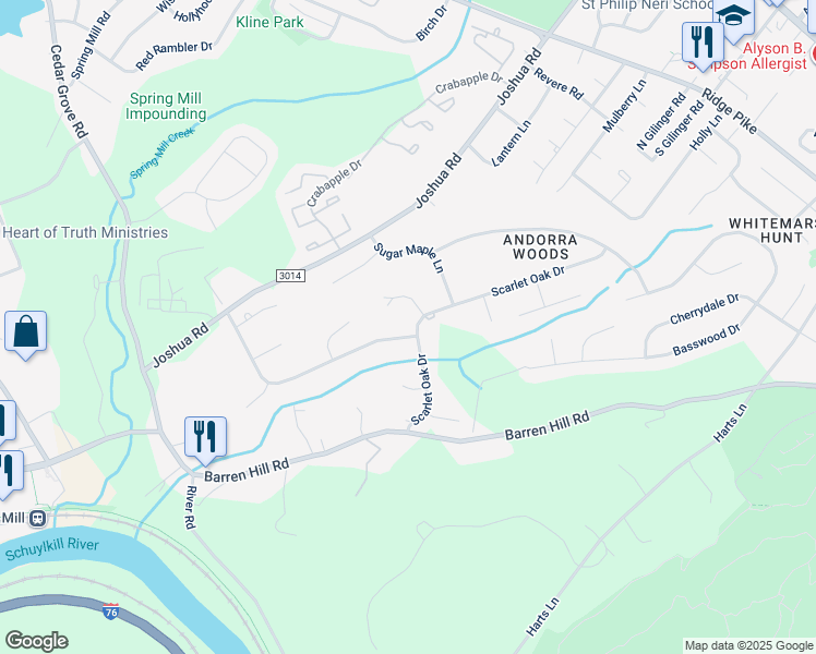 map of restaurants, bars, coffee shops, grocery stores, and more near 1 Copper Beech Dr in Lafayette Hill