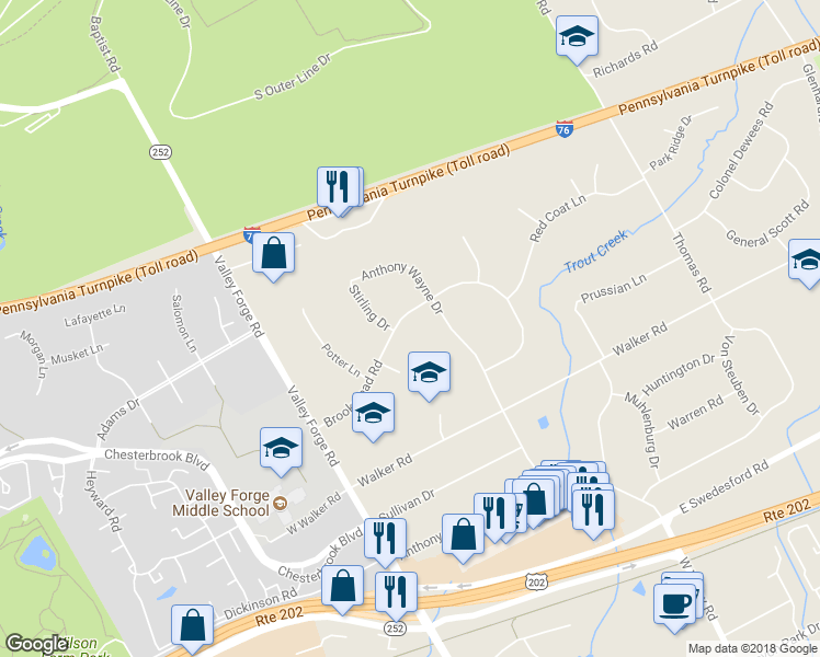 map of restaurants, bars, coffee shops, grocery stores, and more near 166 Brookmead Road in Wayne