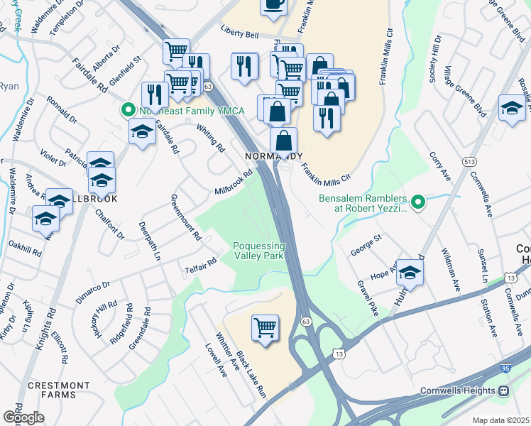 map of restaurants, bars, coffee shops, grocery stores, and more near 4429 Ernie Davis Circle in Philadelphia
