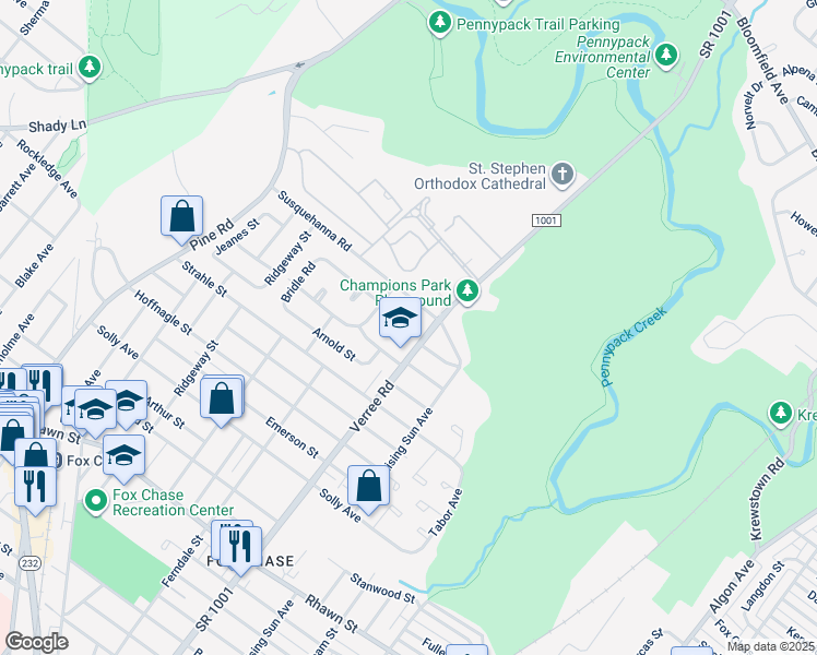 map of restaurants, bars, coffee shops, grocery stores, and more near 8519 Bergen Place in Philadelphia